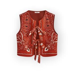 Commense Paisley Bandana Tie Front Vest Sleeveless Red Size M Boho Cowgirl